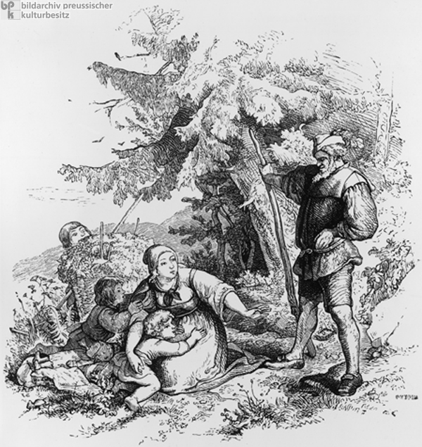 Adrian Ludwig Richter, <i>Rübezahl erscheint einer Mutter in Köhlergestalt</i> (1842)